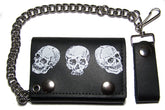 Wholesale Triple Skull Trifold Leather Wallet ith Chain